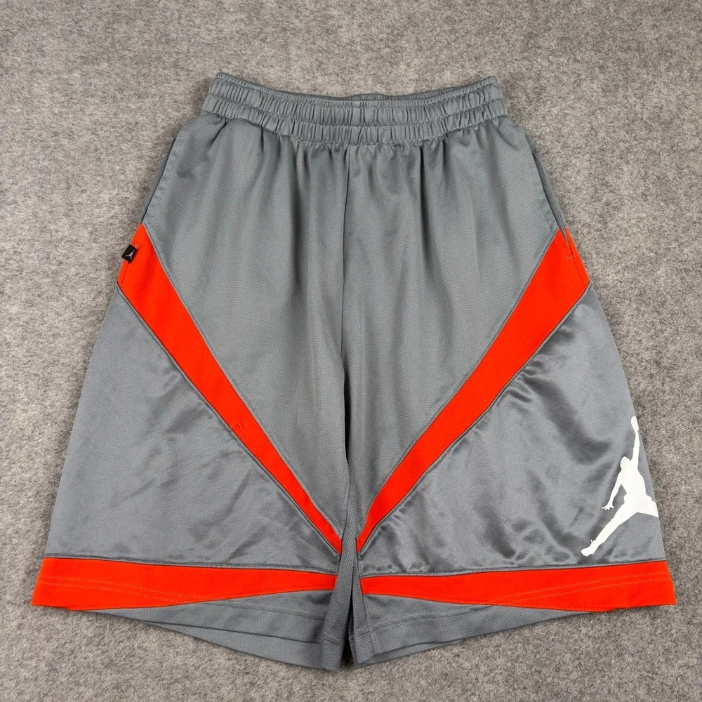 Jordan Basketball Shorts Mens Medium Grey Red Jumpman Dri-Fit Sporty Athletic